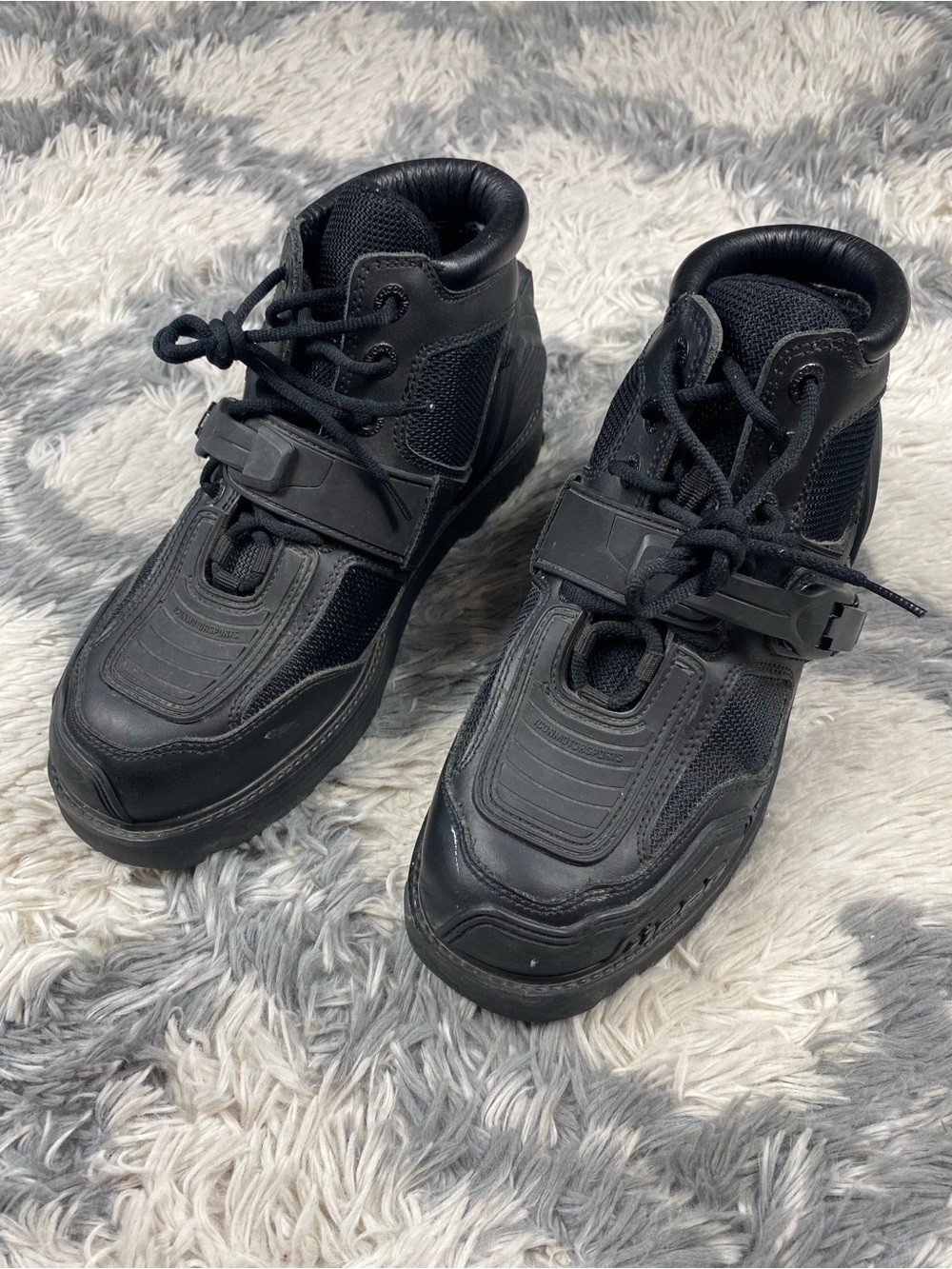Icon Field Armor Chukka Motorcycle Boots Black Leather Fabric Men's Size 10